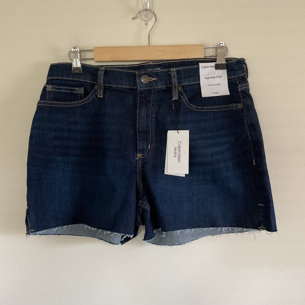 NWT Calvin Klein High Rise Cut-off Blue Denim Short Women's Sz 12/31 Coastal